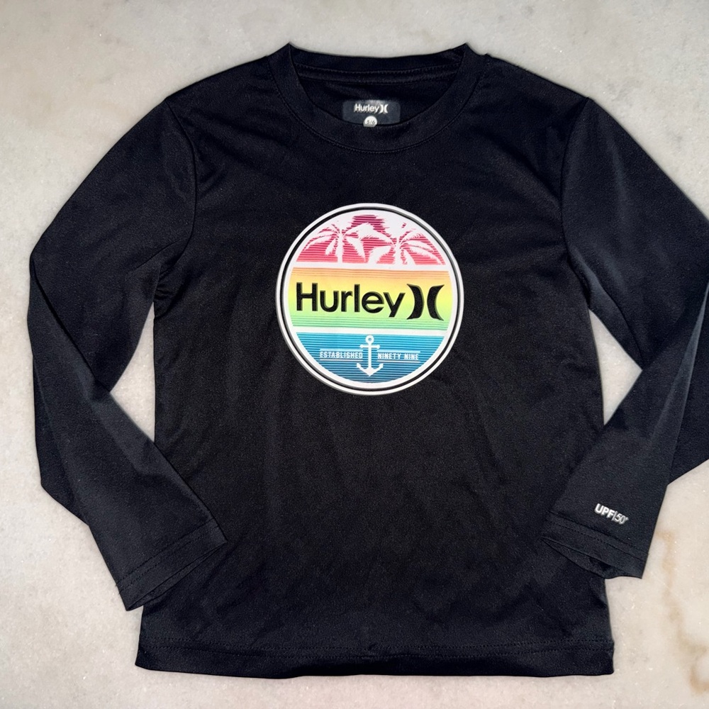Hurley Black Long-Sleeve UPF Rash Top Boys Size 5/6